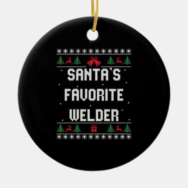 funny welder Christmas sweater Ceramic Tree Decoration (Front)