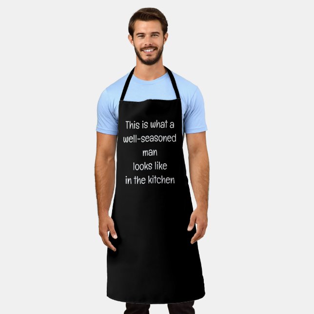 Funny 'Well-Seasoned Man' BBQ Chef Men Black Apron (Worn)