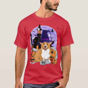 Funny Welsh Corgi Dog Halloween Witch Pumpkin T-Shirt