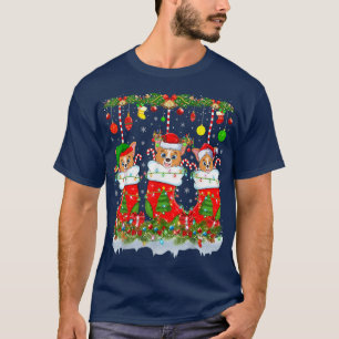 Funny Welsh Corgi Dog In Xmas Socks Lights Christm T-Shirt