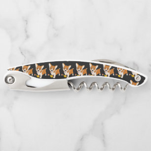 Funny Welsh Corgi Dog with Rubber Chicken Corkscrew