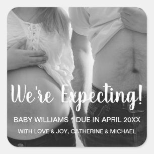 Funny We're Expecting Photo Birth Announcement Square Sticker