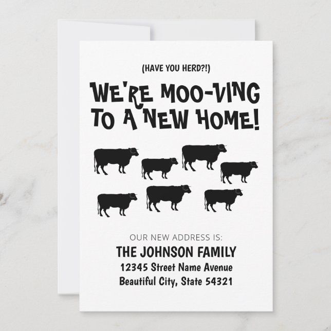 Funny We're Moving Cow Herd New Home Address Announcement (Front)
