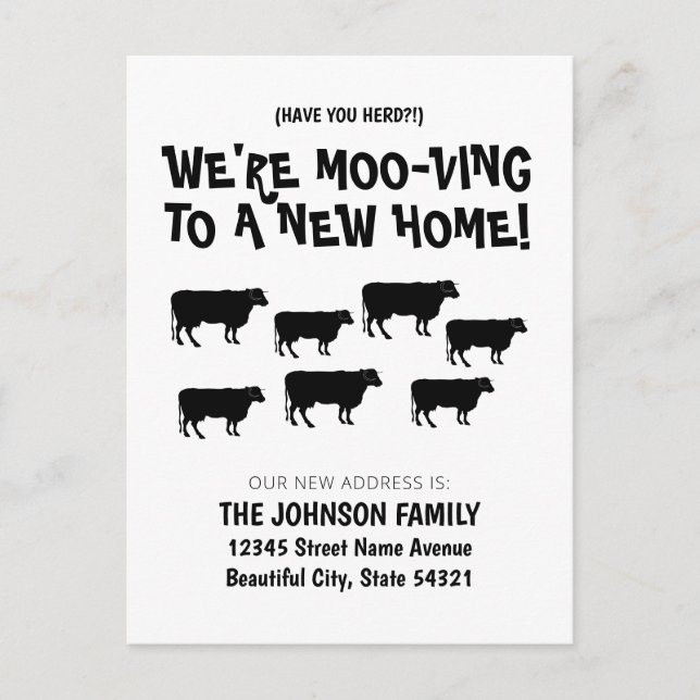 Funny We're Moving Cow Herd New Home Address Moved Announcement Postcard (Front)