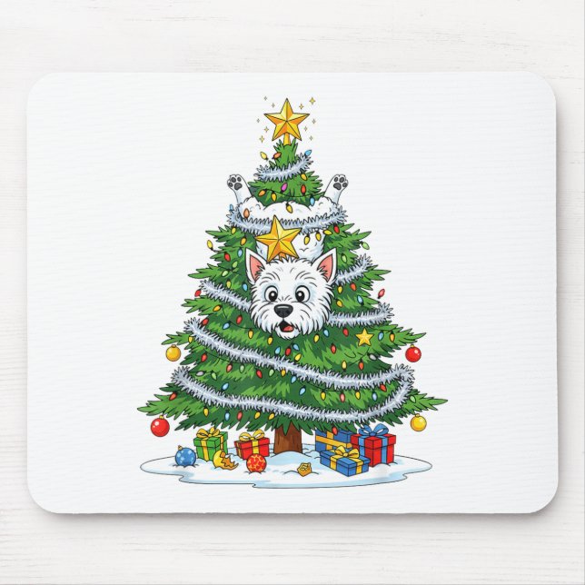 Funny West Highland White Terrier Dog Christmas Tr Mouse Mat (Front)