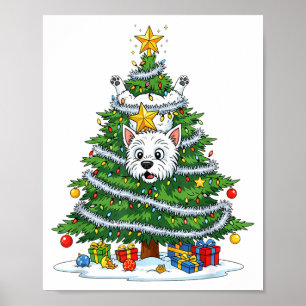 Funny West Highland White Terrier Dog Christmas Tr Poster