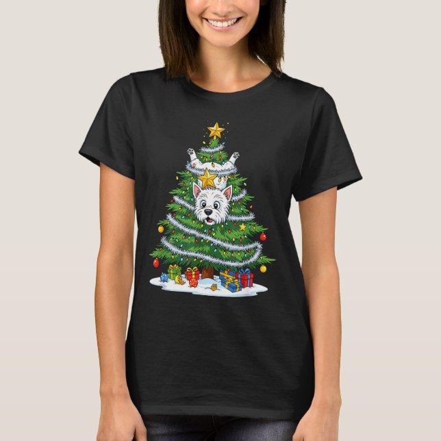 Funny West Highland White Terrier Dog Christmas Tr T-Shirt (Front)