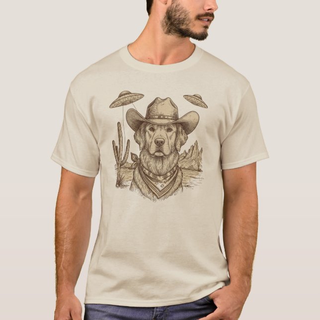 Funny Western Alien UFO Dog T-Shirt (Front)
