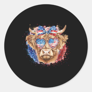 Funny Western America Cow 4th Of July  Classic Round Sticker