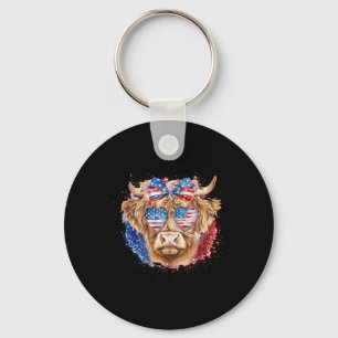 Funny Western America Cow 4th Of July Key Ring