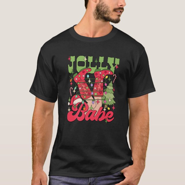 Funny Western Christmas Light Jolly Babe Cowboy Bo T-Shirt (Front)