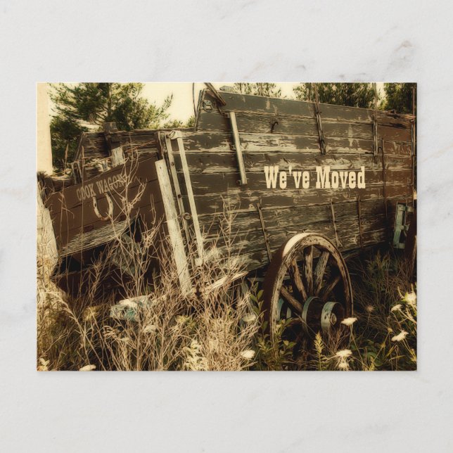 Funny Western Moving New Address Rustic Farm Wagon Announcement Postcard (Front)