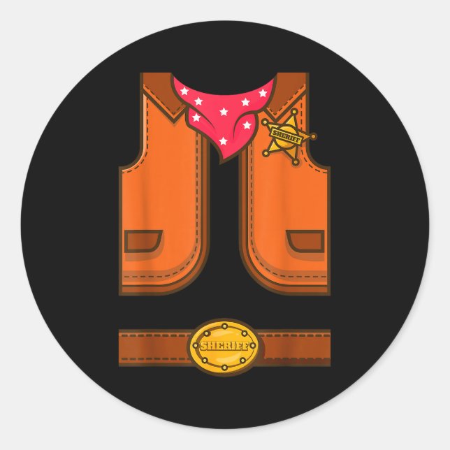 Funny Western Sheriff Halloween Cowboy Vest Simple Classic Round Sticker (Front)
