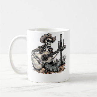 Funny Western Skeleton Cowboy Playing Guitar Count Coffee Mug