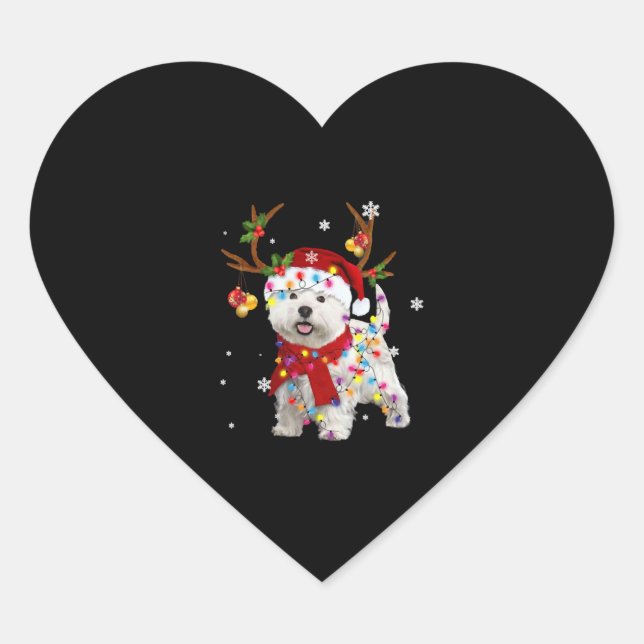 Funny Westie Christmas Tee Reindeer Christmas Heart Sticker (Front)