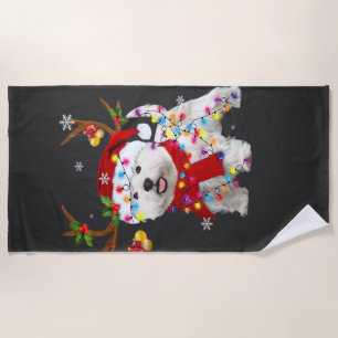 Funny Westie Christmas Tee Reindeer Christmas Ligh Beach Towel