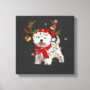 Funny Westie Christmas Tee Reindeer Christmas Ligh Canvas Print