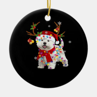 Funny Westie Christmas Tee Reindeer Christmas Ligh Ceramic Tree Decoration