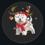 Funny Westie Christmas Tee Reindeer Christmas Ligh Classic Round Sticker<br><div class="desc">Funny Westie Christmas Tee Reindeer Christmas Lights Pajama Essential T-Shirt</div>