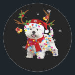 Funny Westie Christmas Tee Reindeer Christmas Ligh Classic Round Sticker<br><div class="desc">Funny Westie Christmas Tee Reindeer Christmas Lights Pajama Essential T-Shirt</div>