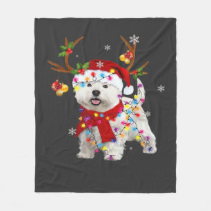 Funny Westie Christmas Tee Reindeer Christmas Ligh Fleece Blanket