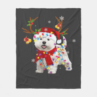 Funny Westie Christmas Tee Reindeer Christmas Ligh Fleece Blanket