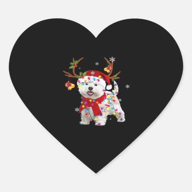 Funny Westie Christmas Tee Reindeer Christmas Ligh Heart Sticker (Front)