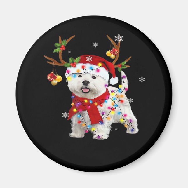 Funny Westie Christmas Tee Reindeer Christmas Ligh Magnet (Front)
