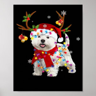 Funny Westie Christmas Tee Reindeer Christmas Ligh Poster