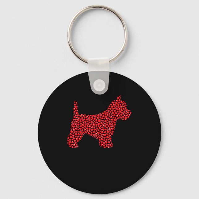 Funny Westie Dog Lover Hearts Love Westie Valentin Key Ring (Front)