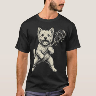 Funny Westie Dog Playing Lacrosse Sports Vintage  T-Shirt