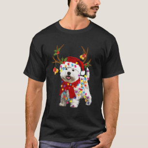 Funny Westie Dog With Reindeer Horn Funny Christma T-Shirt