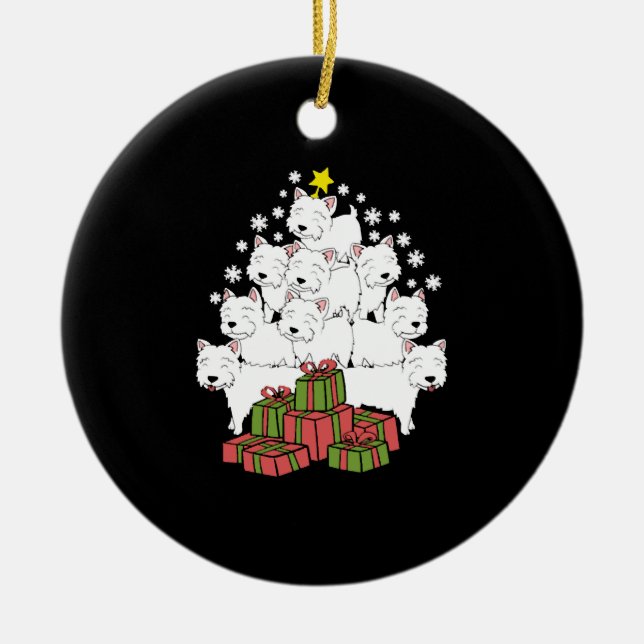 Funny Westie Xmas Tree Christmas Ceramic Tree Decoration (Front)