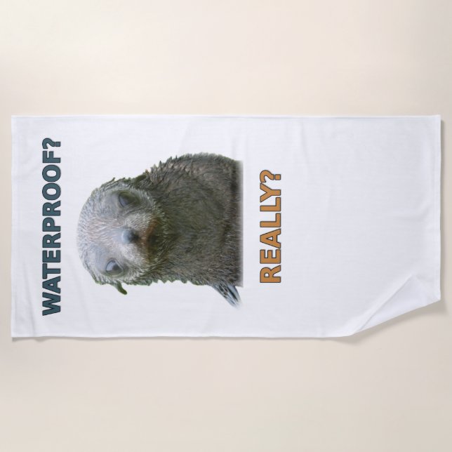 Funny Wet Seal Pup Beach Towel (Front)