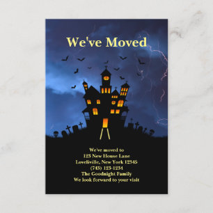 Funny We've Moved Spooky Black Haunted House Enclosure Card