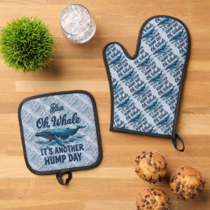 Funny Whale Pun "Oh Whale" Hump Day Design Oven Mitt & Pot Holder Set