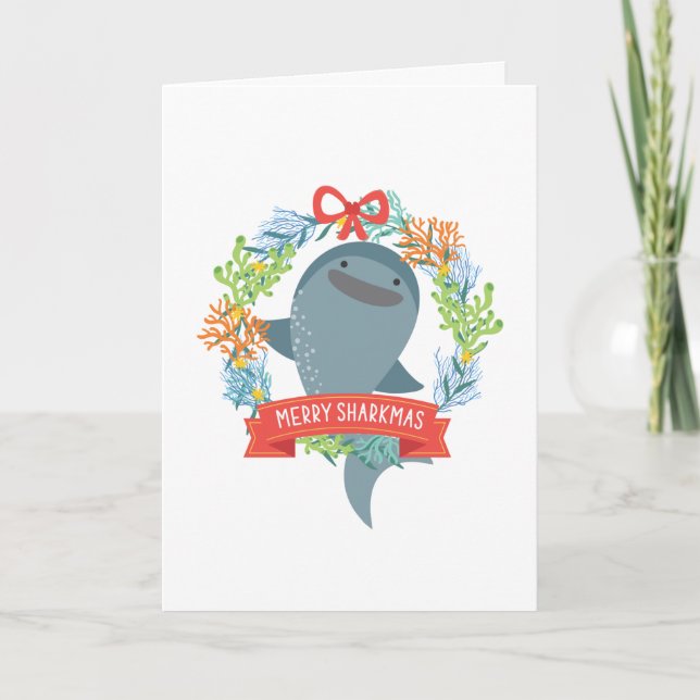 Funny Whale Shark Christmas Folded Holiday Card (Front)