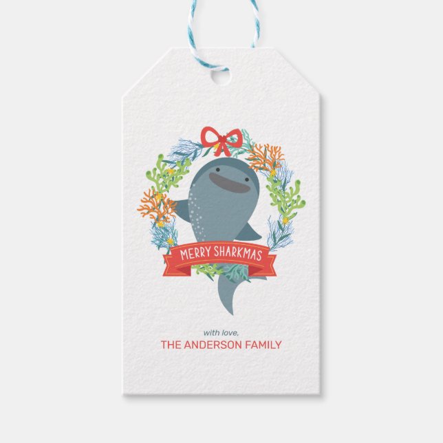 Funny Whale Shark Christmas Gift Tags (Front)
