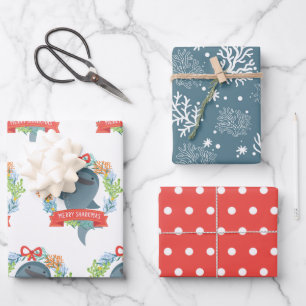 Funny Whale Shark Christmas Wrapping Paper Sheet