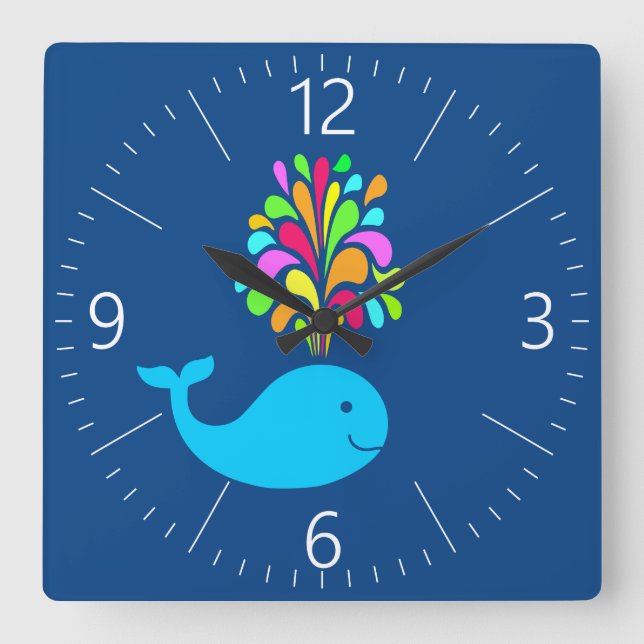 Funny whale square wall clock (Front)
