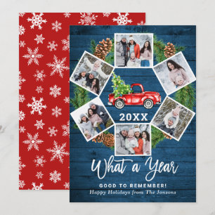Funny What a Year 2021 Christmas Red Truck 6 PHOTO Holiday Card
