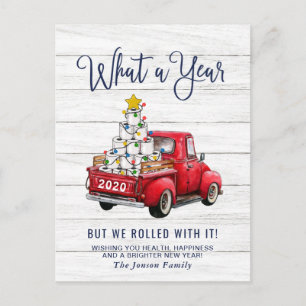 Funny What a Year Christmas Red Farm Truck Postcard