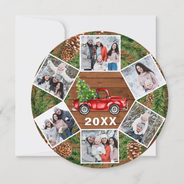 Funny What a Year Christmas Red Truck 6 PHOTO Holiday Card (Front)