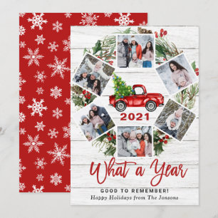 Funny What a Year Christmas Red Truck 6 PHOTO Holiday Card