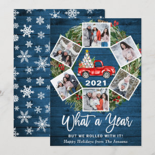 Funny What a Year Christmas Red Truck 6 PHOTO Holiday Card