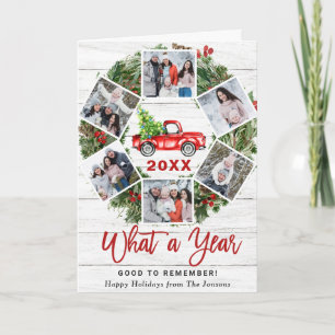 Funny What a Year Christmas Red Truck 6 PHOTO Holiday Card