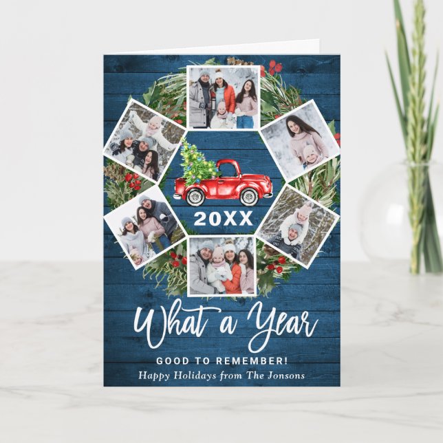 Funny What a Year Christmas Red Truck 6 PHOTO Holiday Card (Front)