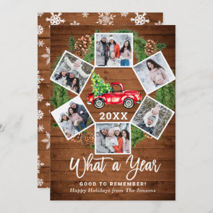 Funny What a Year Christmas Red Truck 6 PHOTO Holiday Card