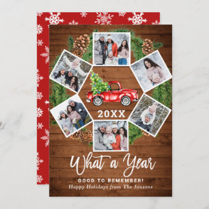 Funny What a Year Christmas Red Truck 6 PHOTO Holiday Card