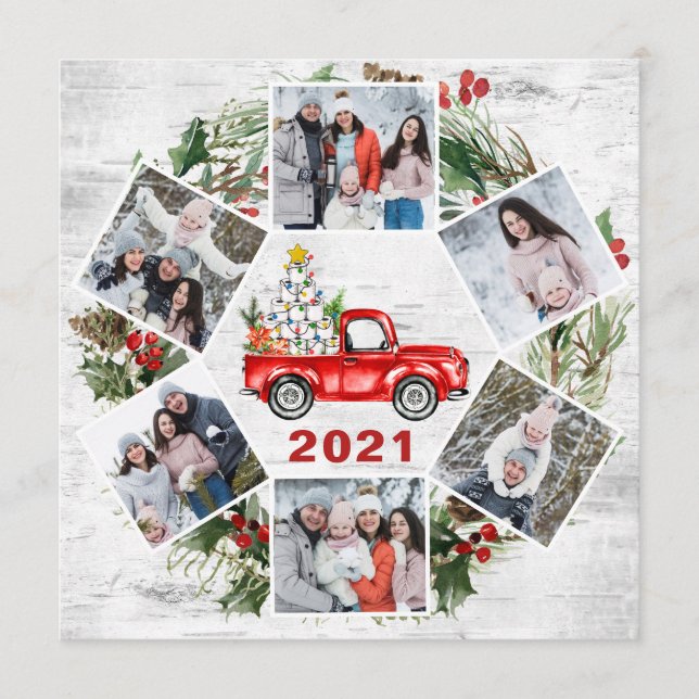 Funny What a Year Christmas Red Truck 6 PHOTO Holiday Card (Front)